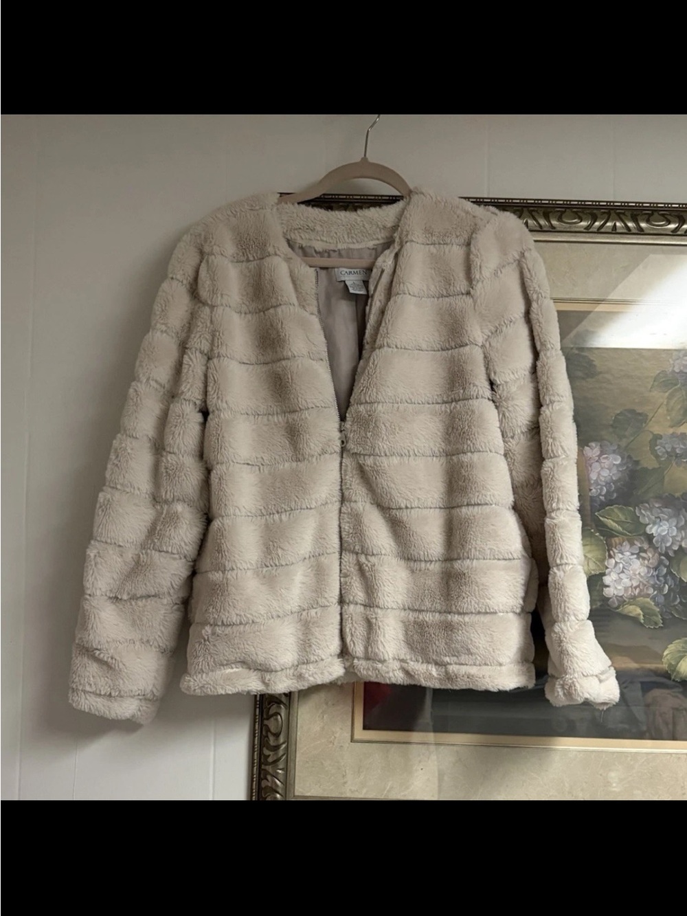 Carmen Marc Valvo Plush Faux-Fur Jacket in Cream